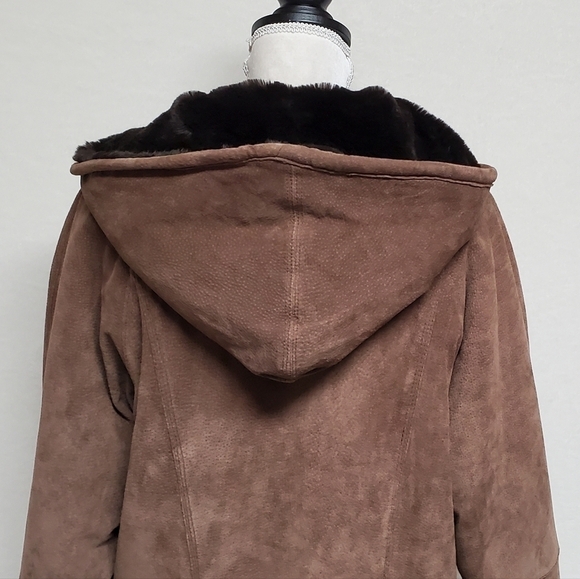 VINTAGE Hamilton Manor Reversible Suede Leather Sherpa Hooded Oversized Jacket - Picture 11 of 16
